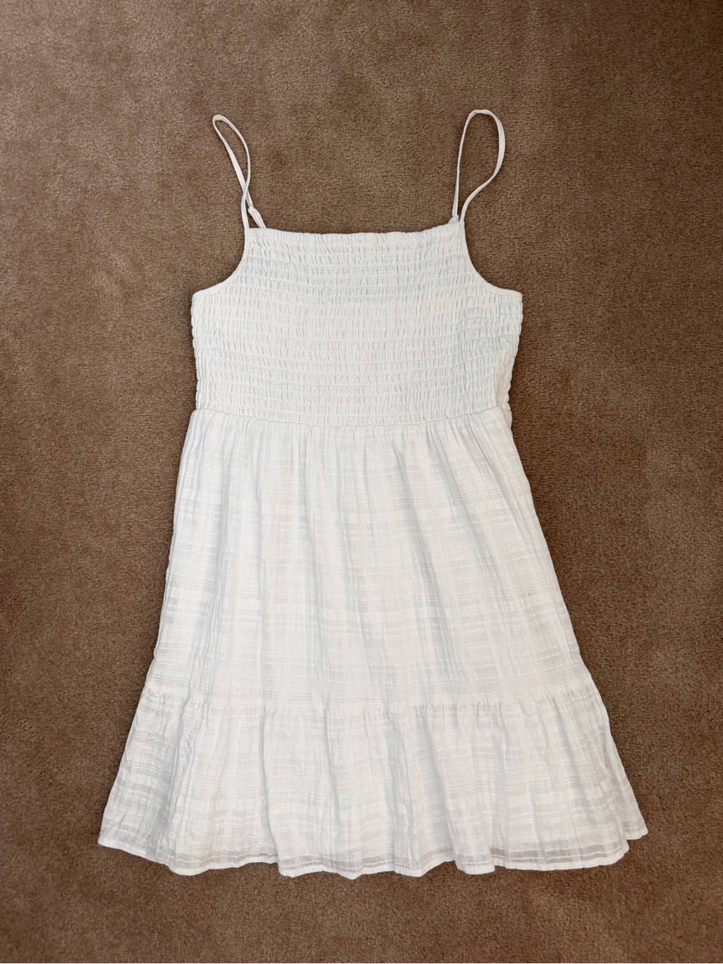Women’s White Smocked Sundress With Ruffle Hem